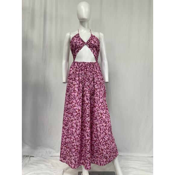 Matteau Floral-Print Pink Cotton Cutout Dress Size 4 - Picture 1 of 4